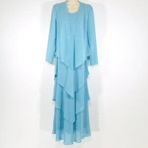 VTG Ursula of Switzerland 2 Pc Gown /Crystal Jacket Sz 12 Flowy Chiffon Wedding